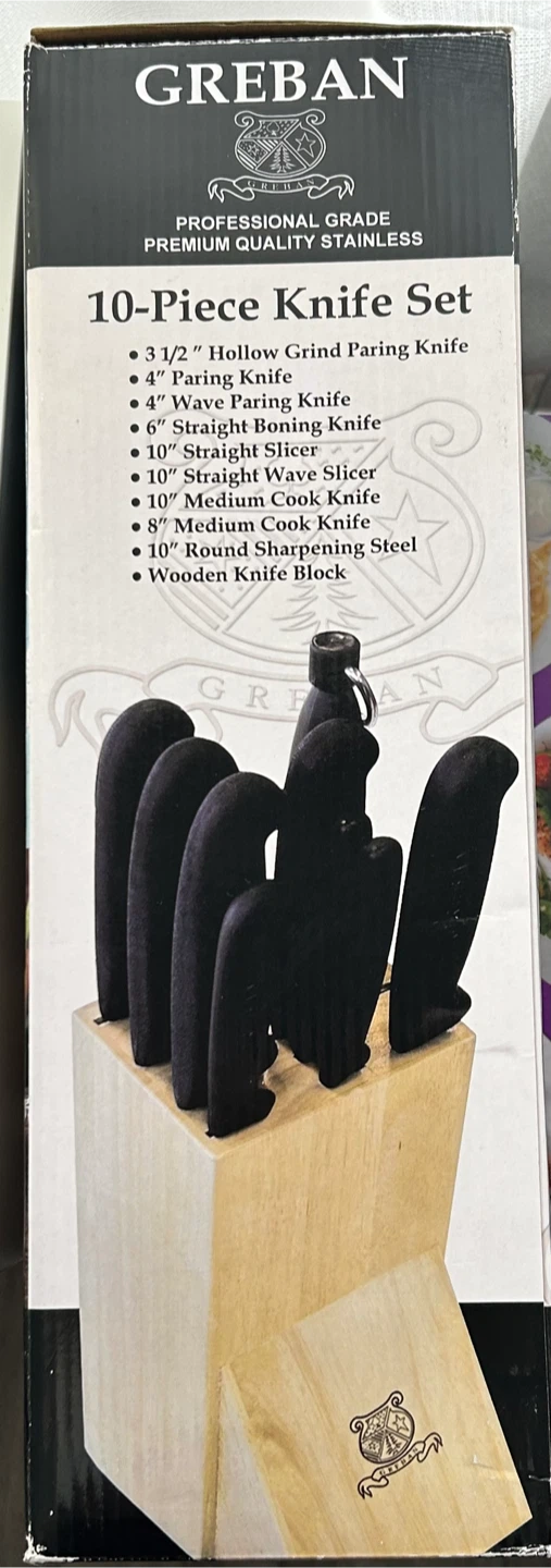GREBAN 10-Piece Professional Grade Knife Set with Wooden Block - photo 2