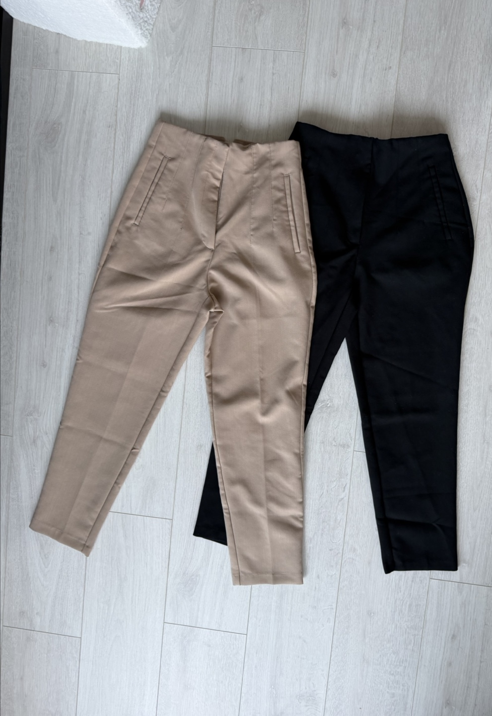Zara High-Waisted Trousers - Beige & Black