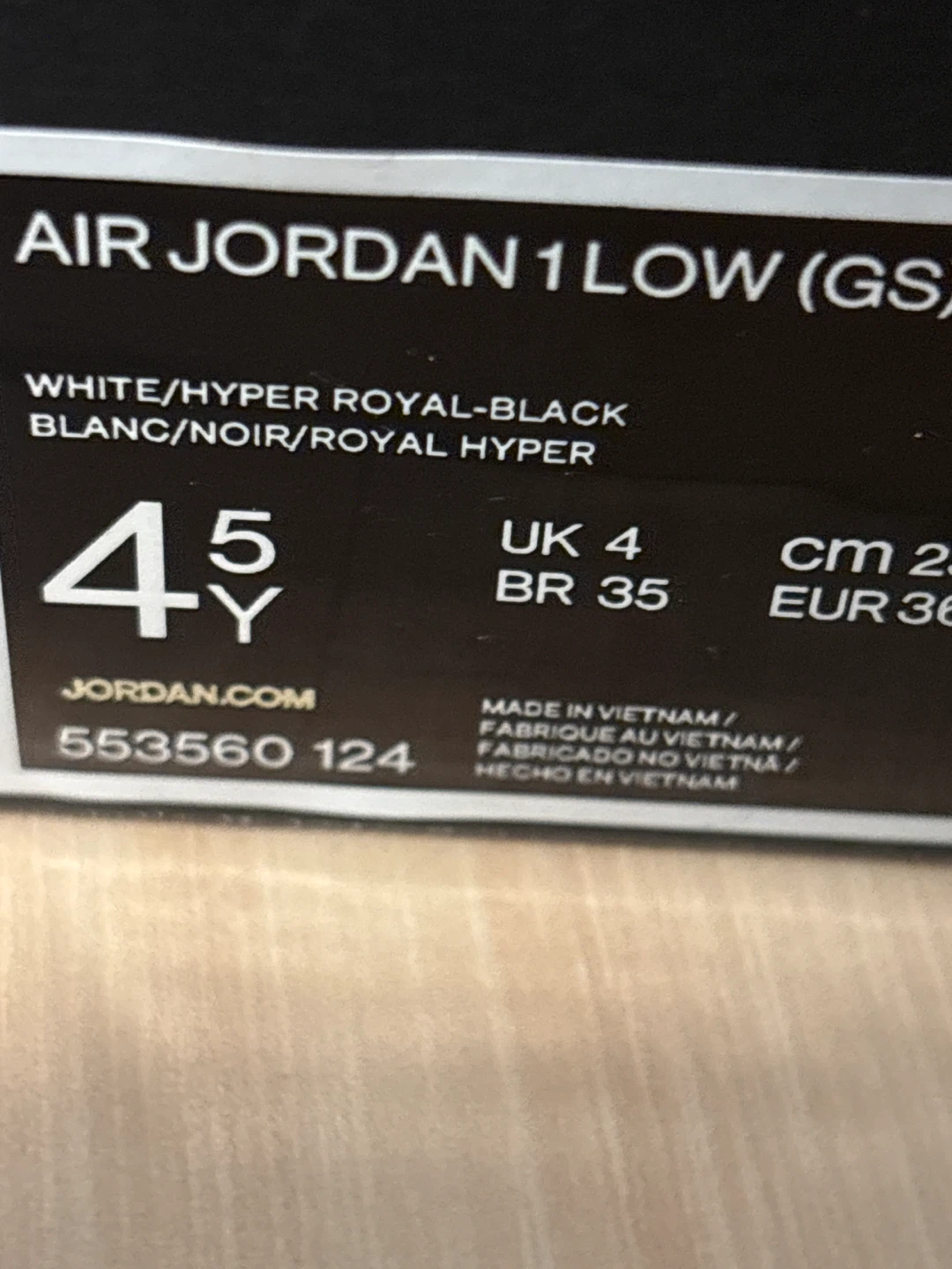 Air Jordan 1 Low (GS) Youth Size 4.5 White/Hyper Royal - photo 4