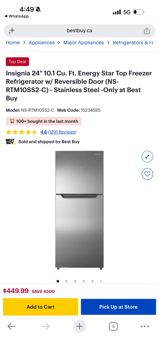 Insignia 24" 10.1 Cu. Ft. Top Freezer Refrigerator