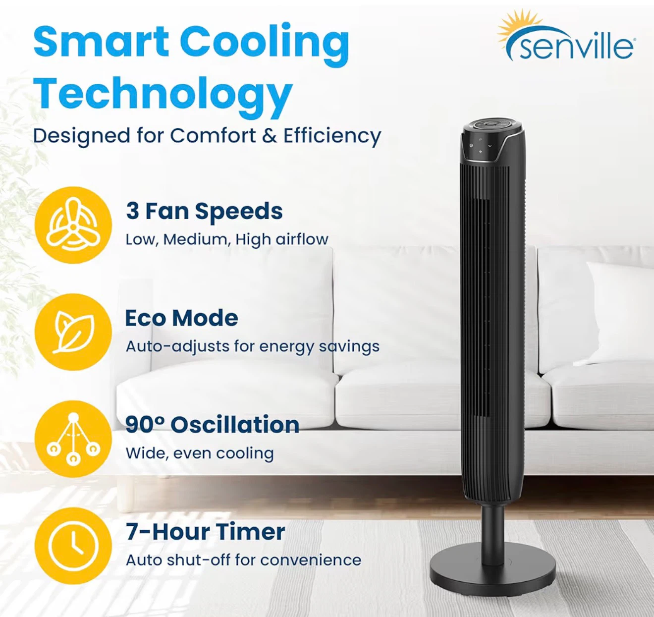 Senville 42" Oscillating Tower Fan - photo 3