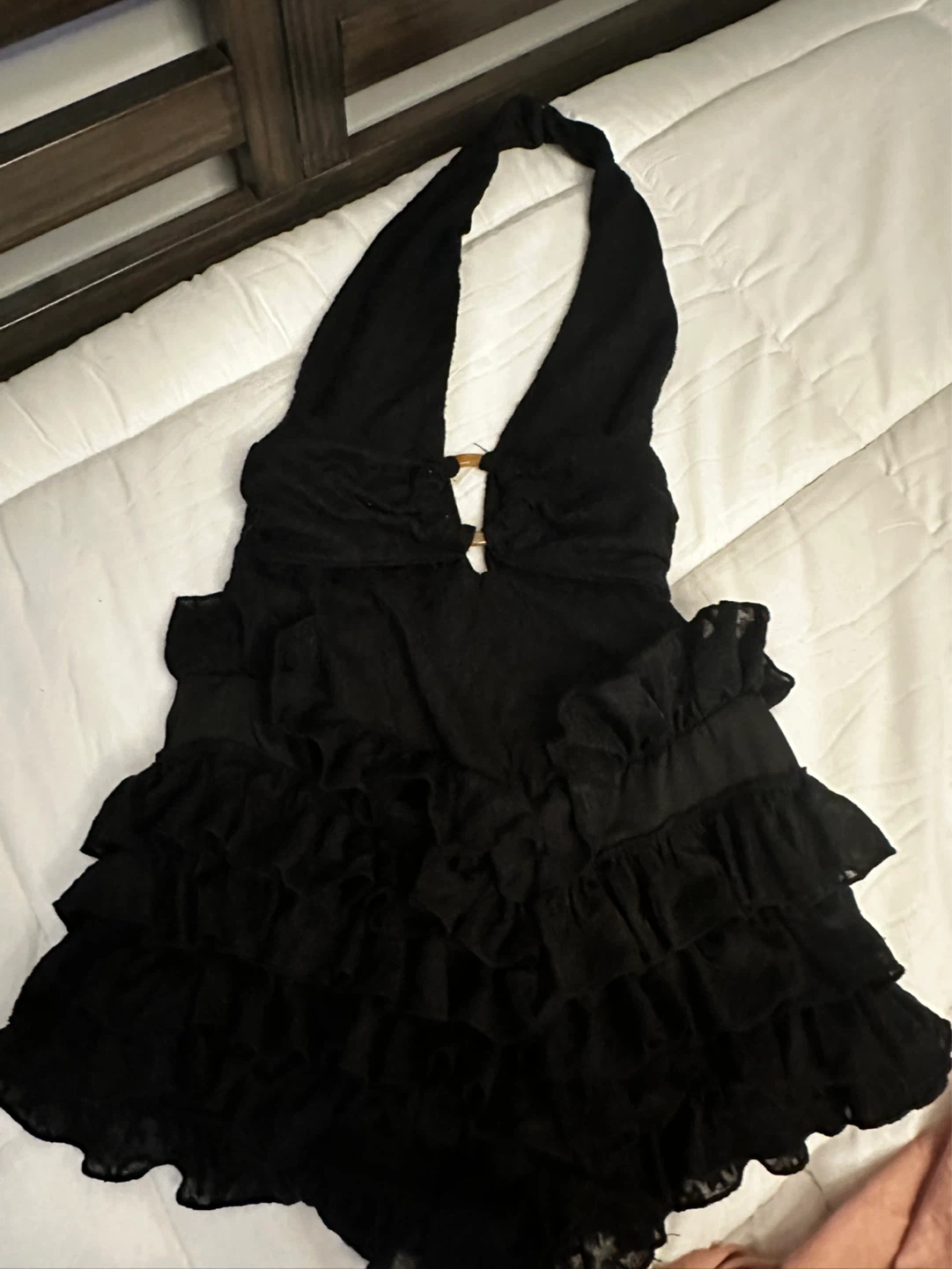 Black Halter Ruffle Dress