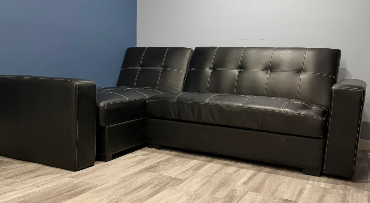 Black Faux Leather Sectional Sofa Bed - photo 2