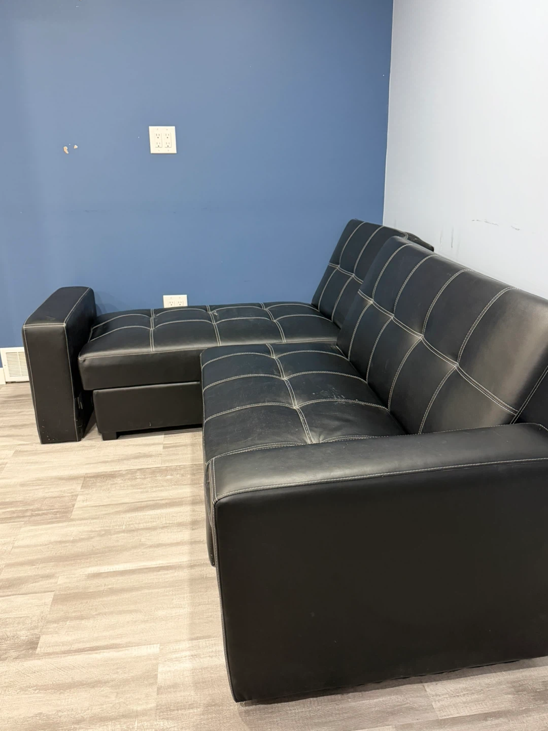 Black Faux Leather Sectional Sofa Bed - photo 3