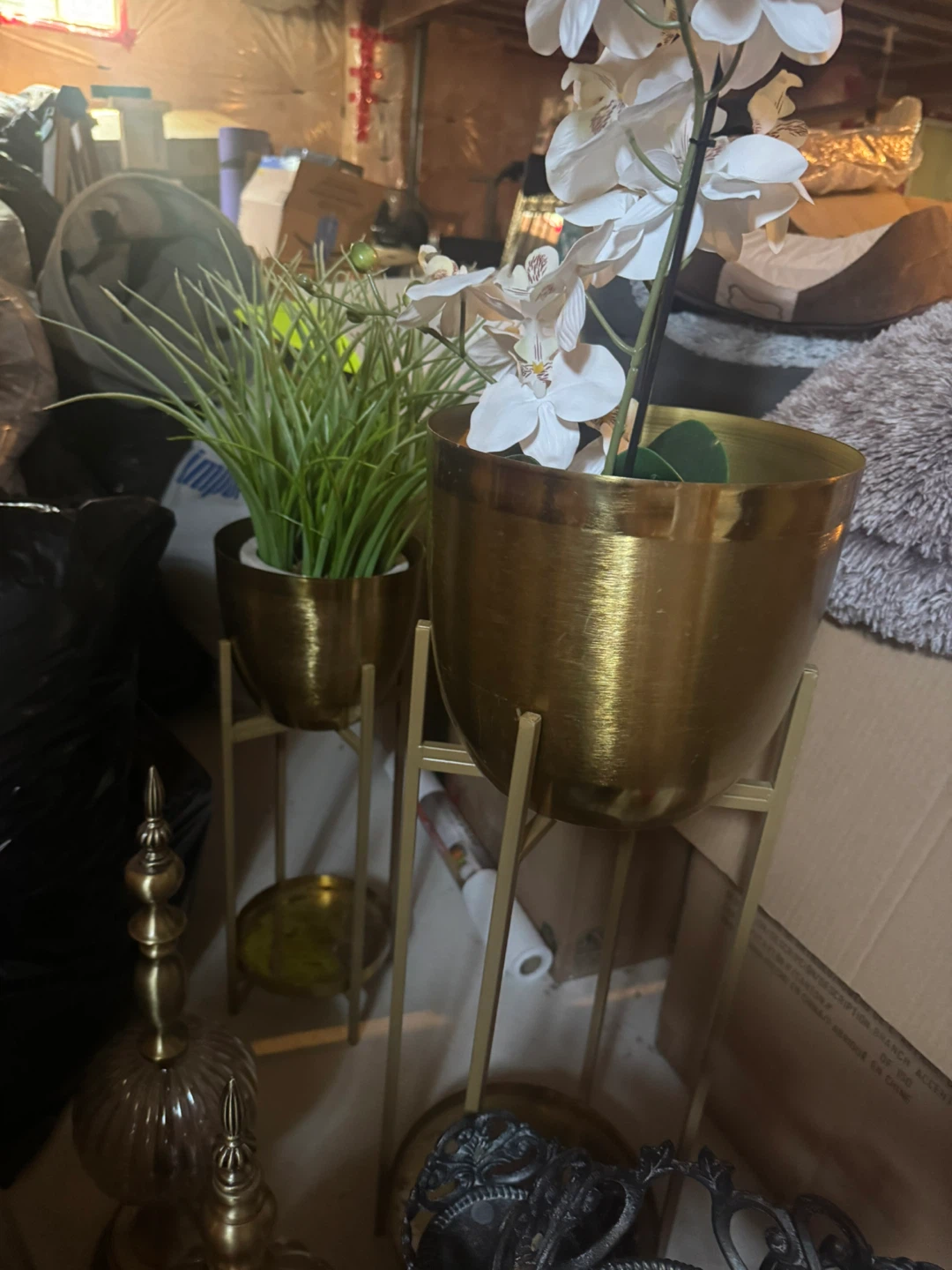 Set of 2 Gold Planters with Stands