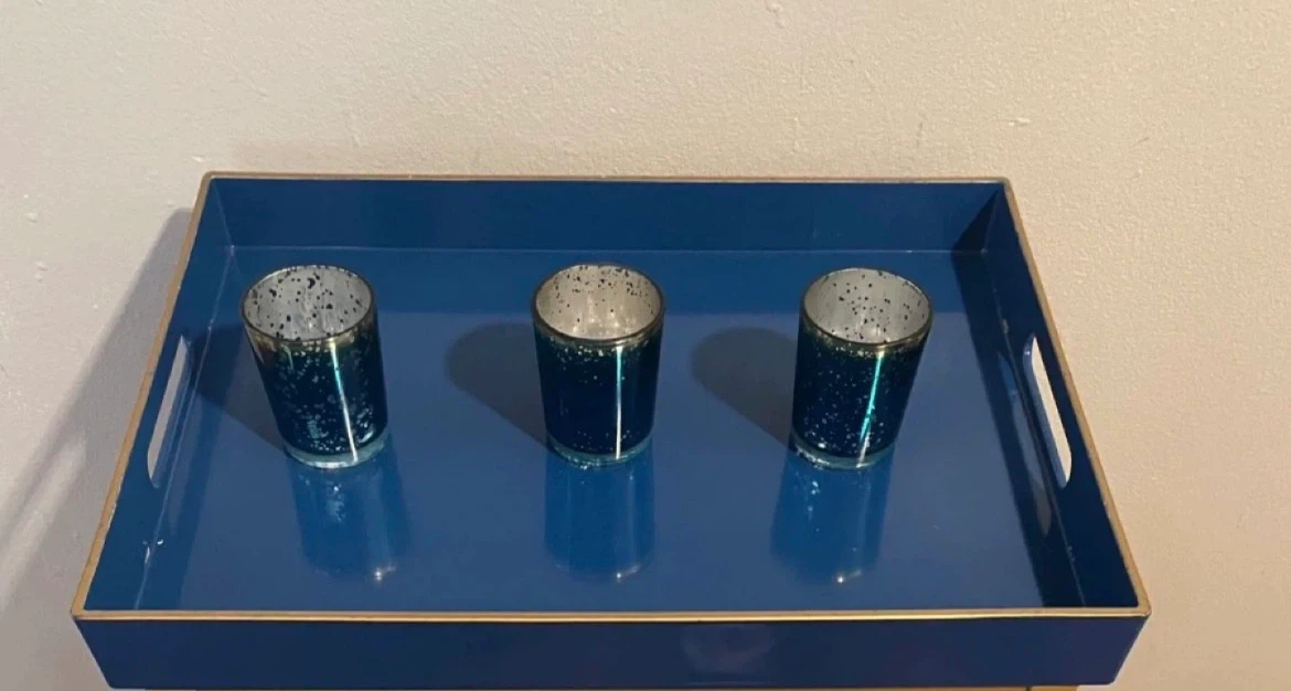 Royal Blue Tray & Tea Light Candle Holders $10