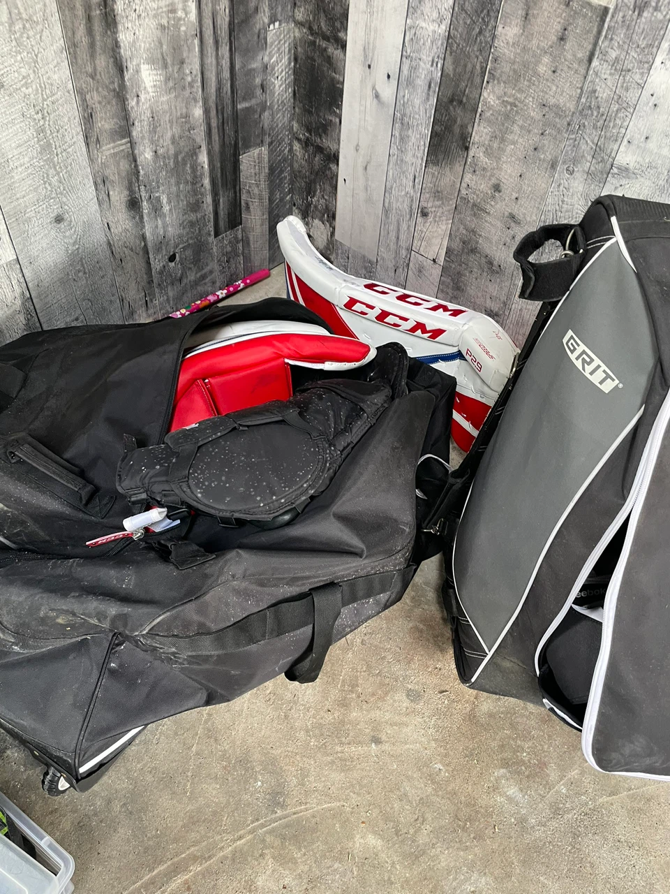 CCM Hockey Goalie Leg Pads & Grit Bag