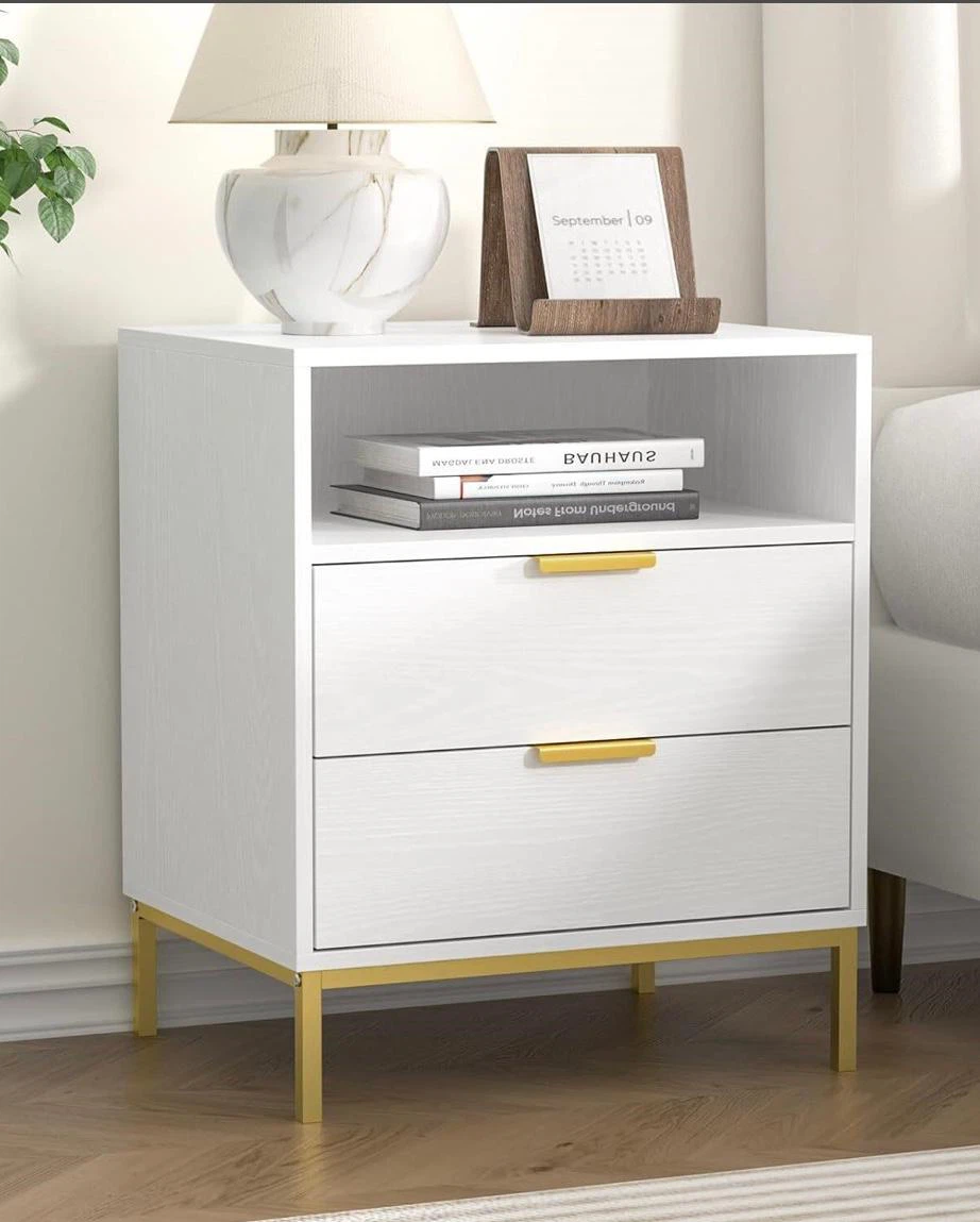 White Nightstand with Gold Accents