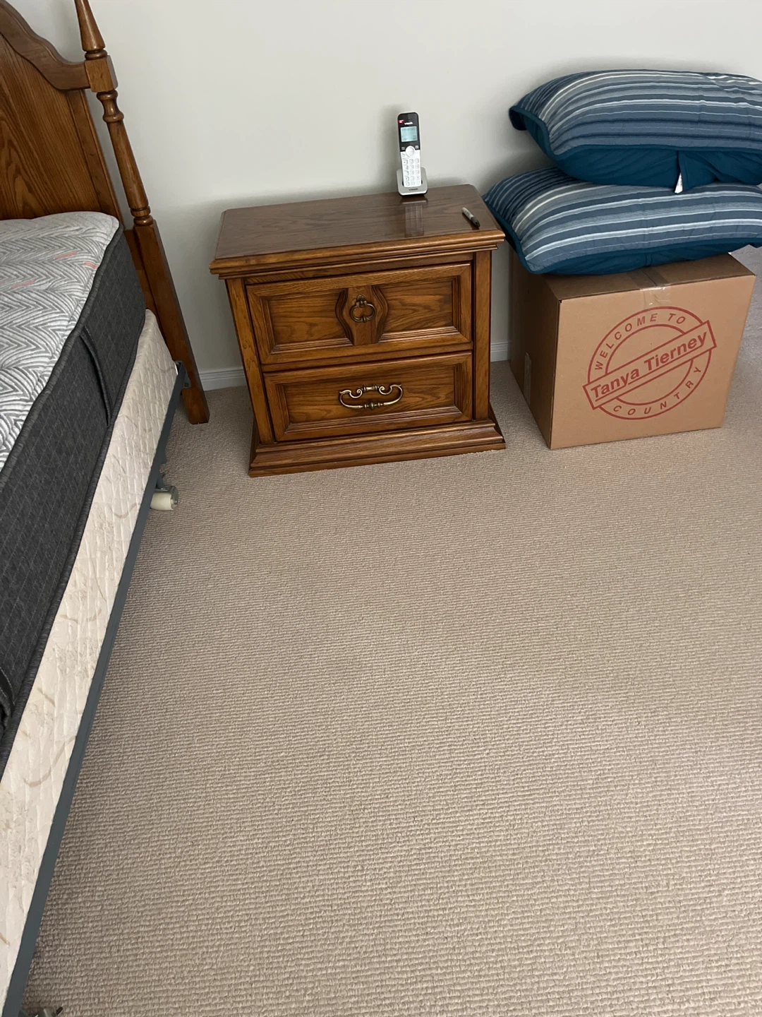 Oak headboard and queen bed frame.  Night stands sold - photo 2