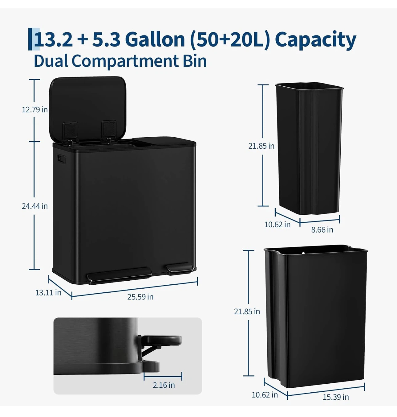 Garvee Dual Compartment Trash Bin - Matte  Black - photo 4