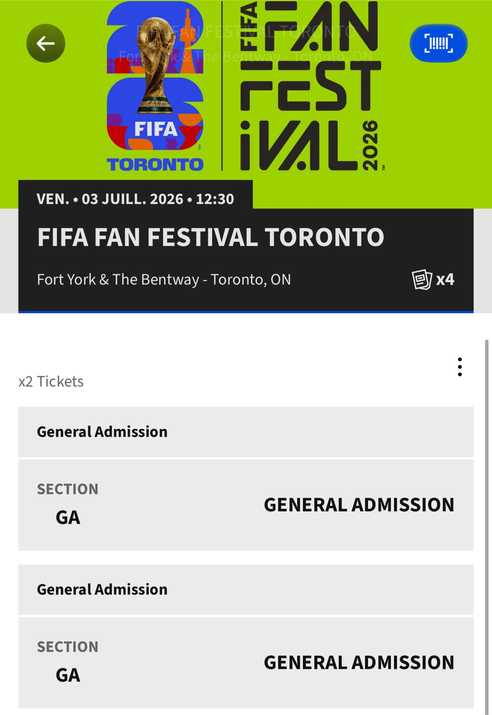 FIFA Fan Festival Toronto July 3 Tickets x4 - photo 2