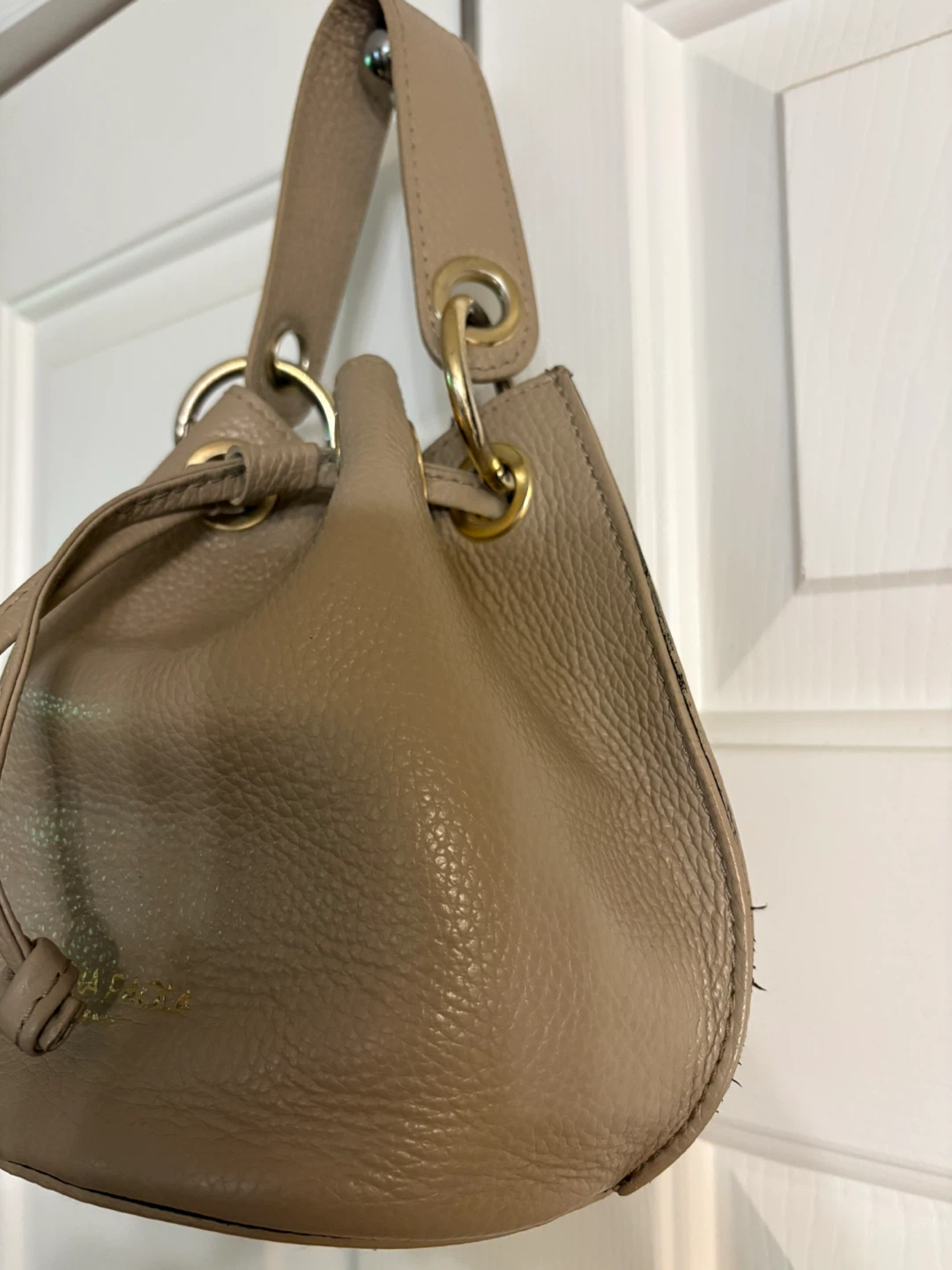Anna Paola Leather Bucket Bag - Taupe - photo 2