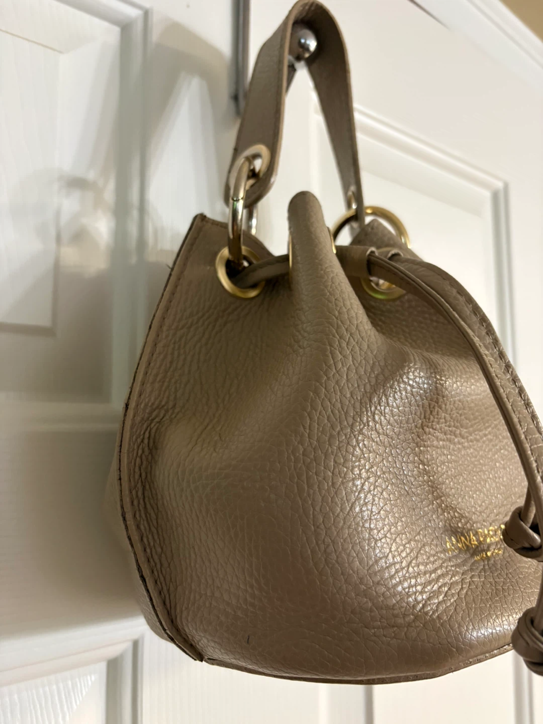 Anna Paola Leather Bucket Bag - Taupe - photo 3