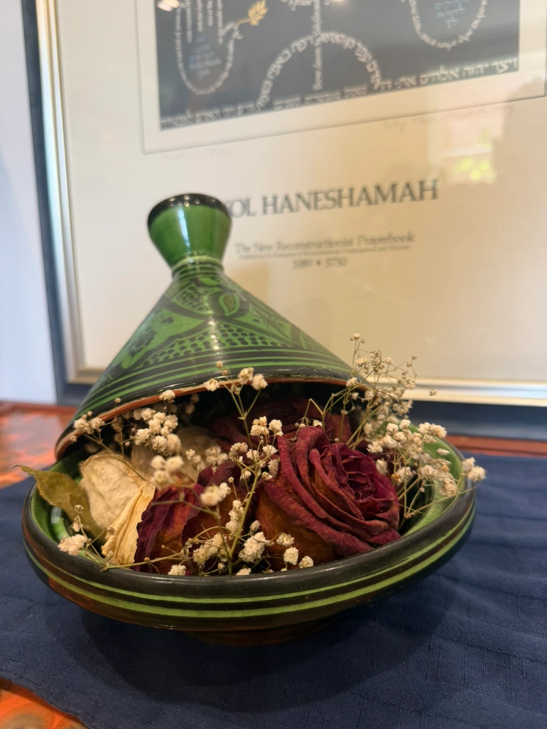 Decorative Green Tagine Dish with Dried Flowers