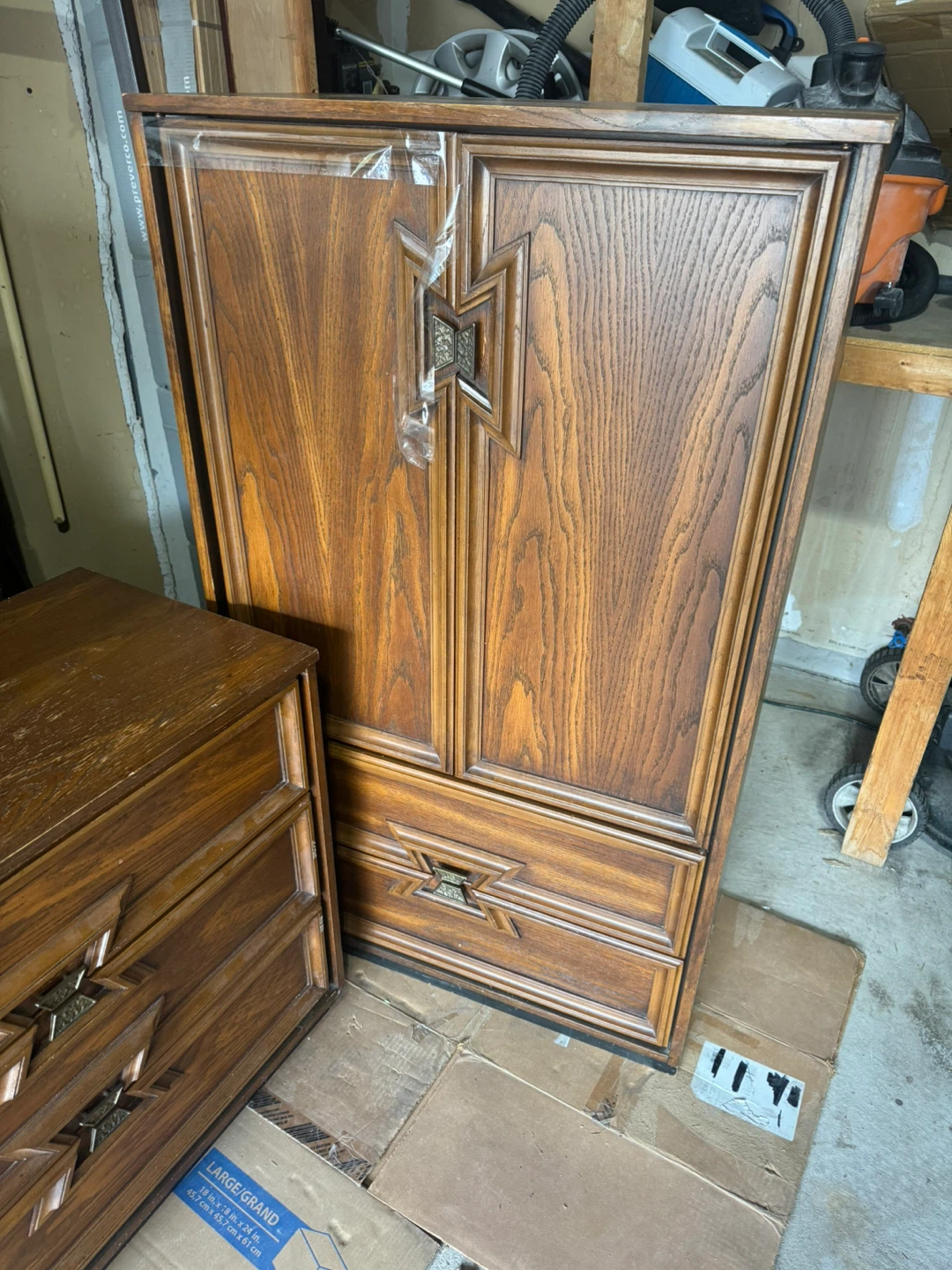 Vintage Wooden Wardrobe with Drawers