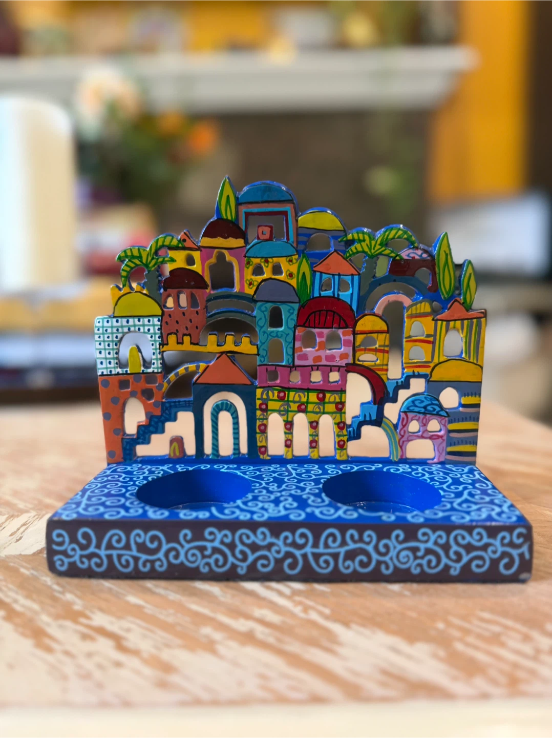 Hand-painted Emmanuel Original Cityscape Tealight Holder