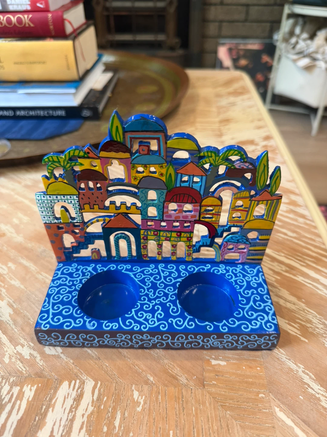 Hand-painted Emmanuel Original Cityscape Tealight Holder - photo 2