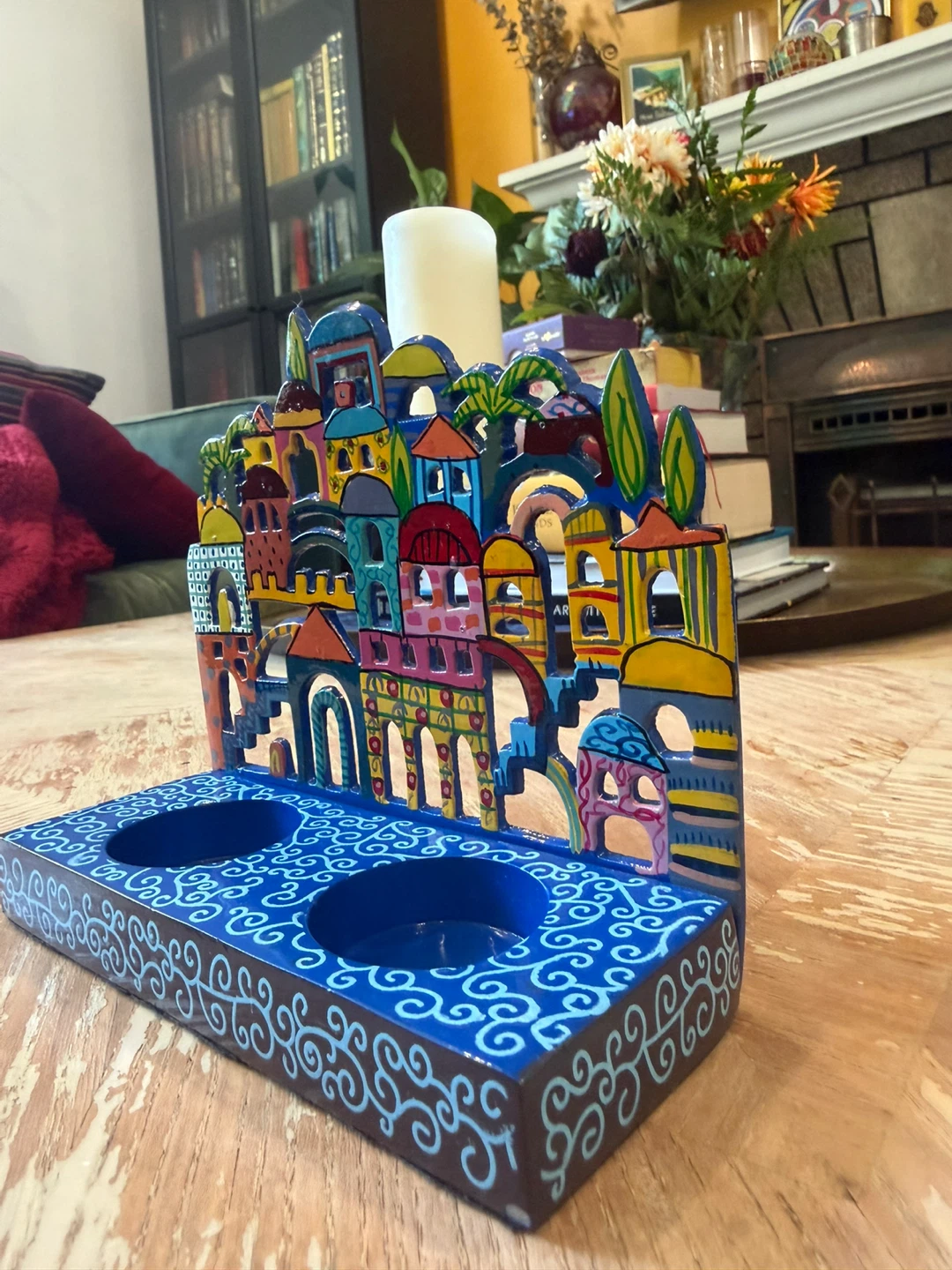 Hand-painted Emmanuel Original Cityscape Tealight Holder - photo 4