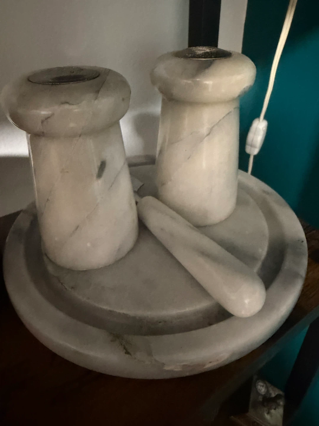 Marble Salt and Pepper Grinders with Tray and Knife