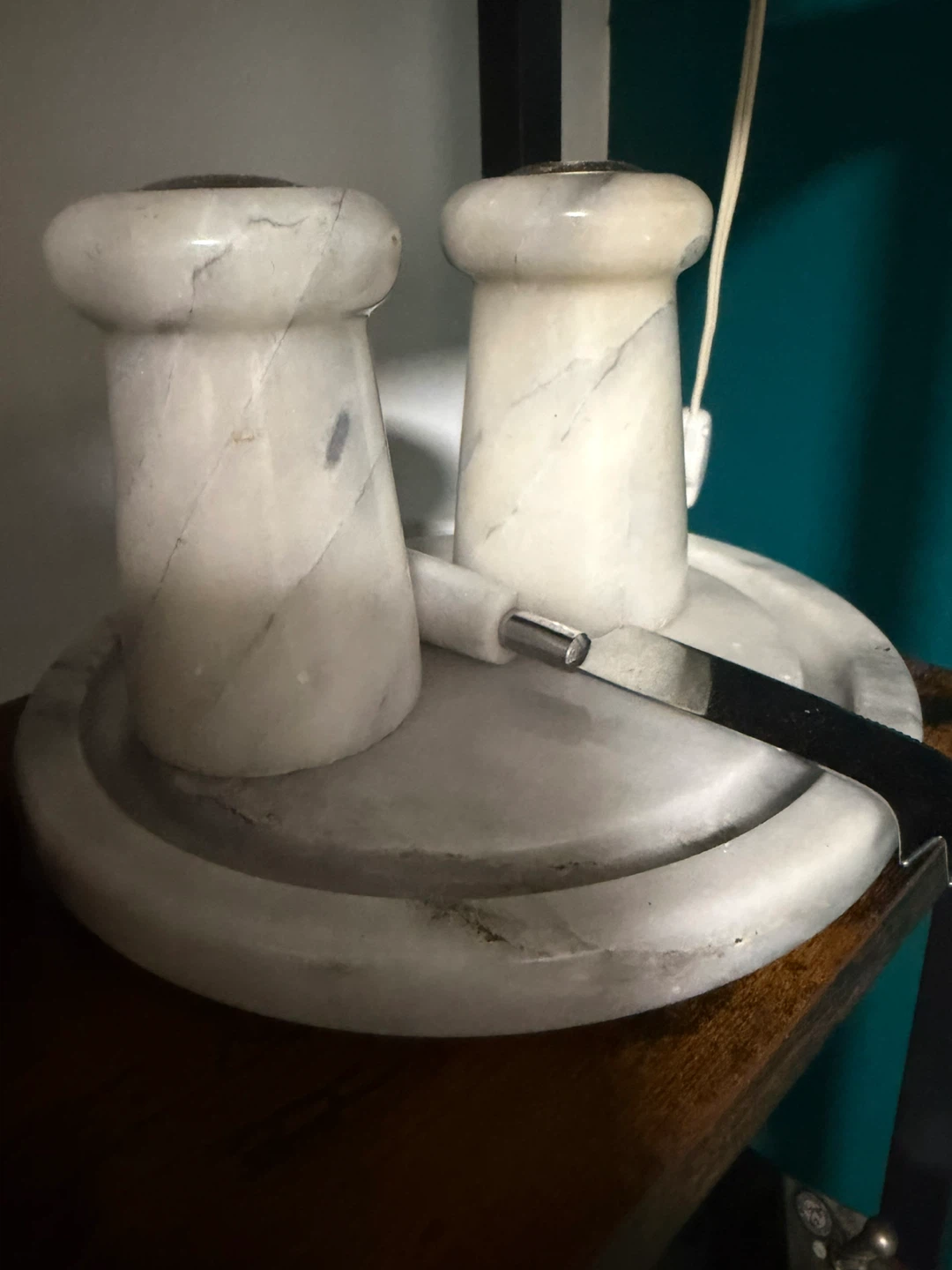 Marble Salt and Pepper Grinders with Tray and Knife - photo 2