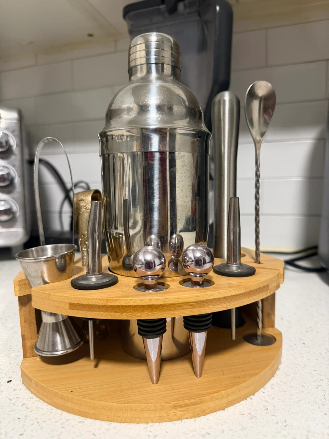 Stainless Steel Cocktail Shaker Set with Wooden Stand - photo 2