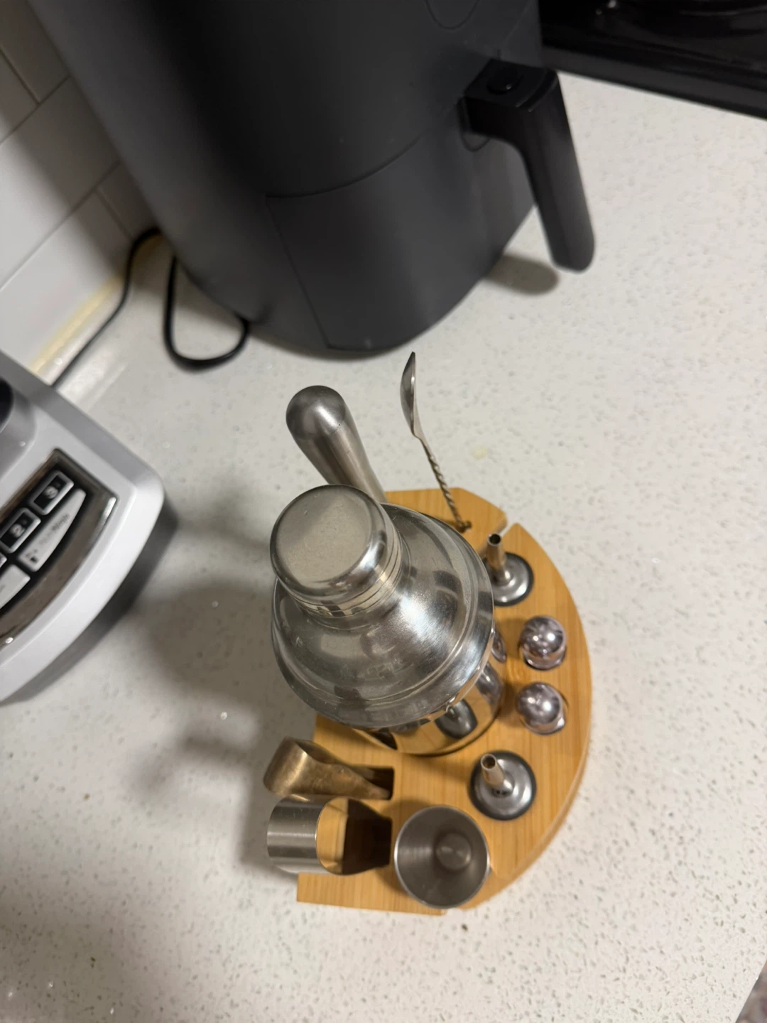 Stainless Steel Cocktail Shaker Set with Wooden Stand - photo 3