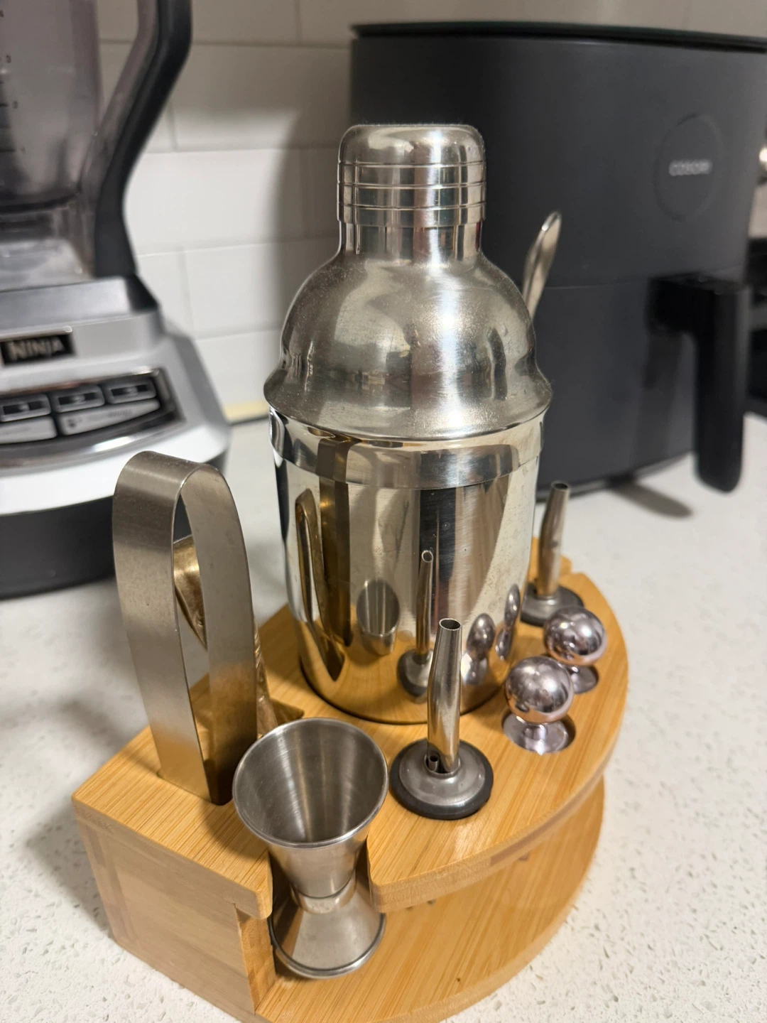Stainless Steel Cocktail Shaker Set with Wooden Stand - photo 4