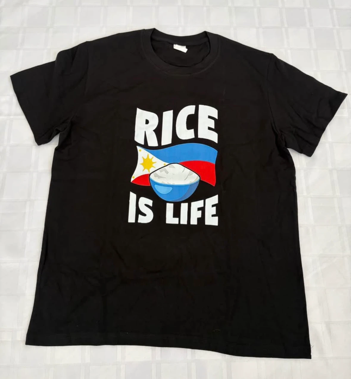 Unisex Black T-Shirt with "Rice is Life" and Philippine Flag