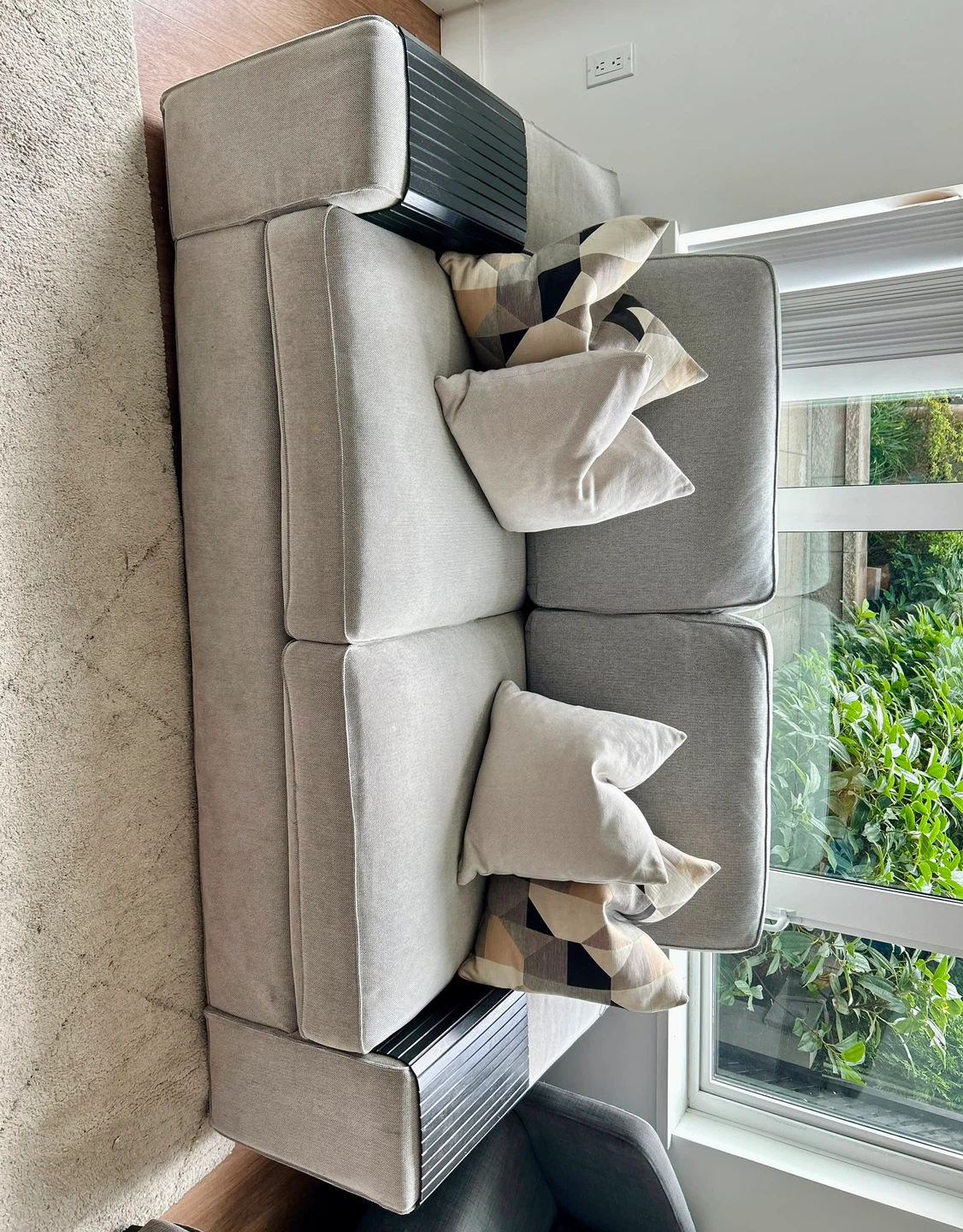 IKEA Grey Loveseat Sofa with Built-in Armrests - photo 2