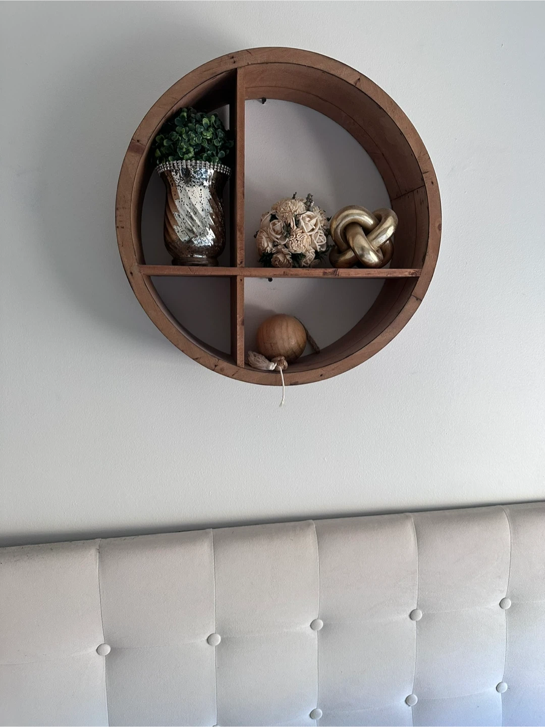 Round Wood Wall Shelf with Decorative Items