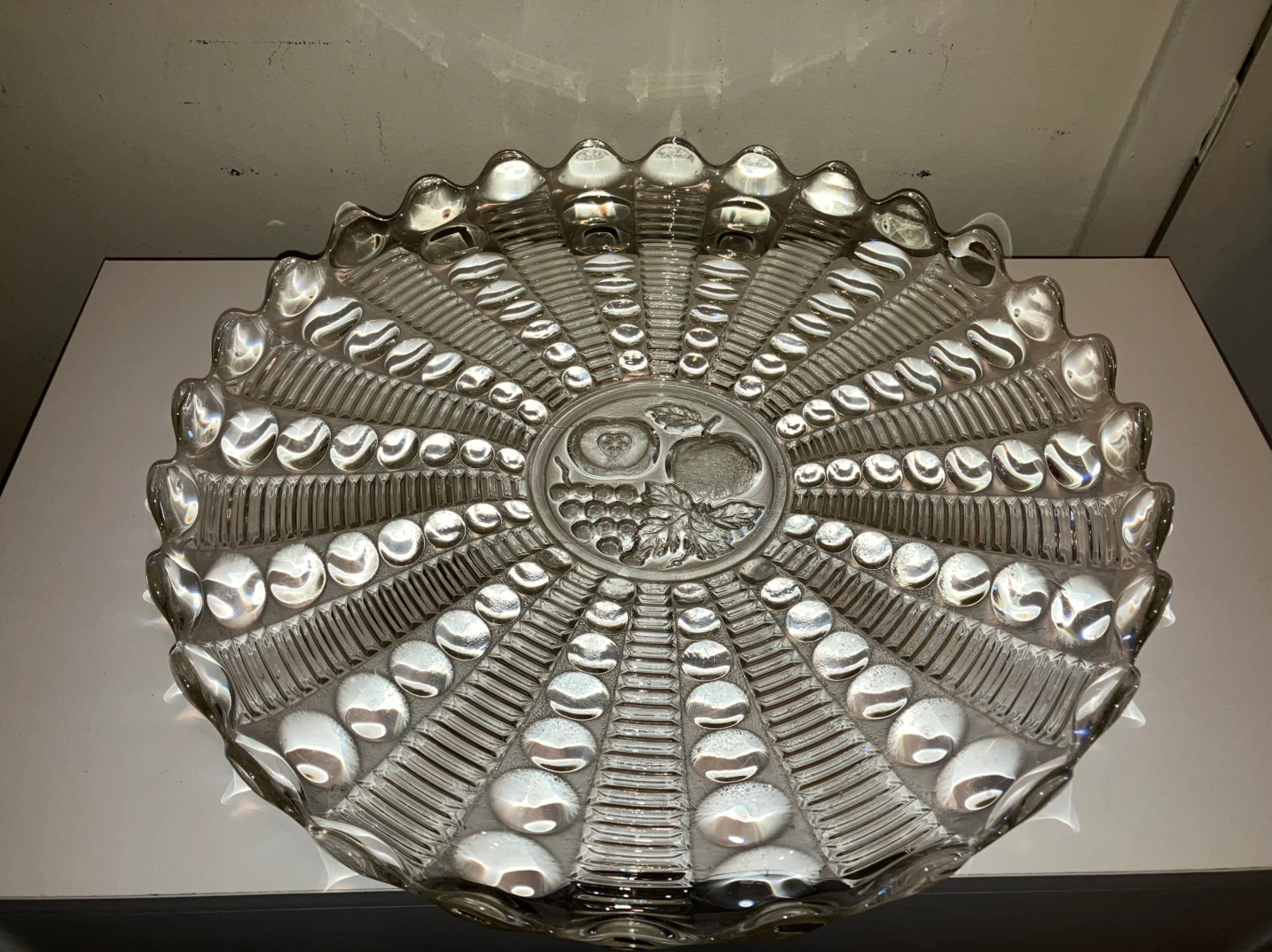 Vintage Clear Glass Fruit Motif Serving Platter-13.5” Diameter