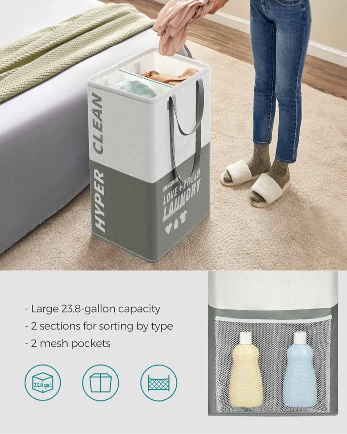 Brand new 90 L SONGMICS Laundry Hamper with 2 Sections - photo 4