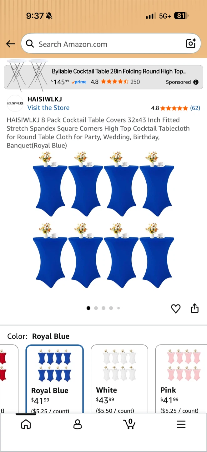 HAISIWLKJ 8 Pack Royal Blue Cocktail Tablecloths