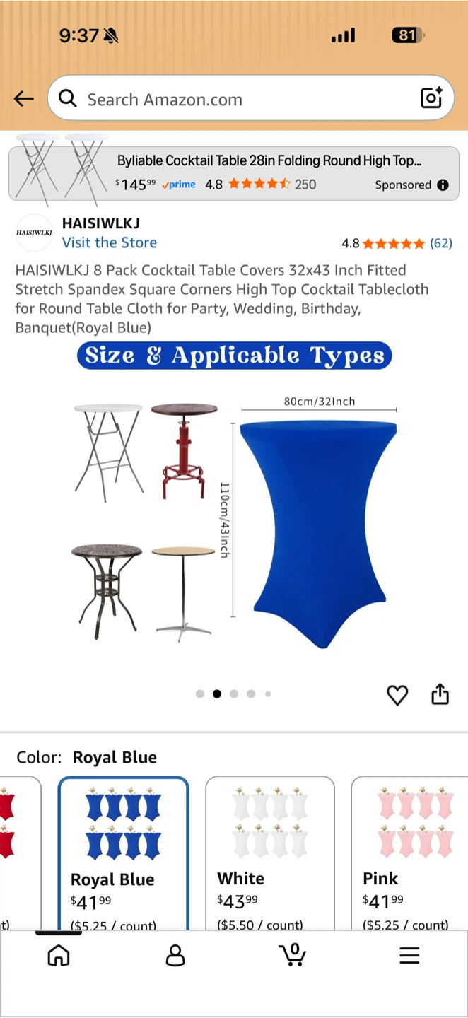 HAISIWLKJ 8 Pack Royal Blue Cocktail Tablecloths - photo 3