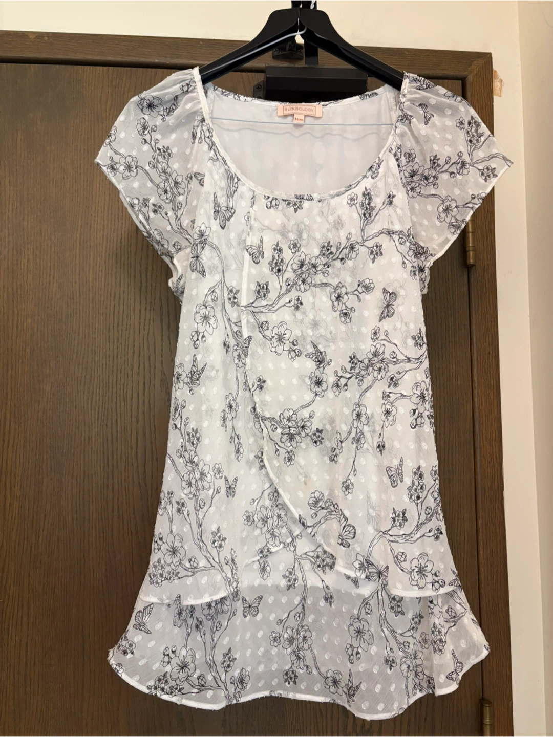 White Floral Print Blouse - Medium