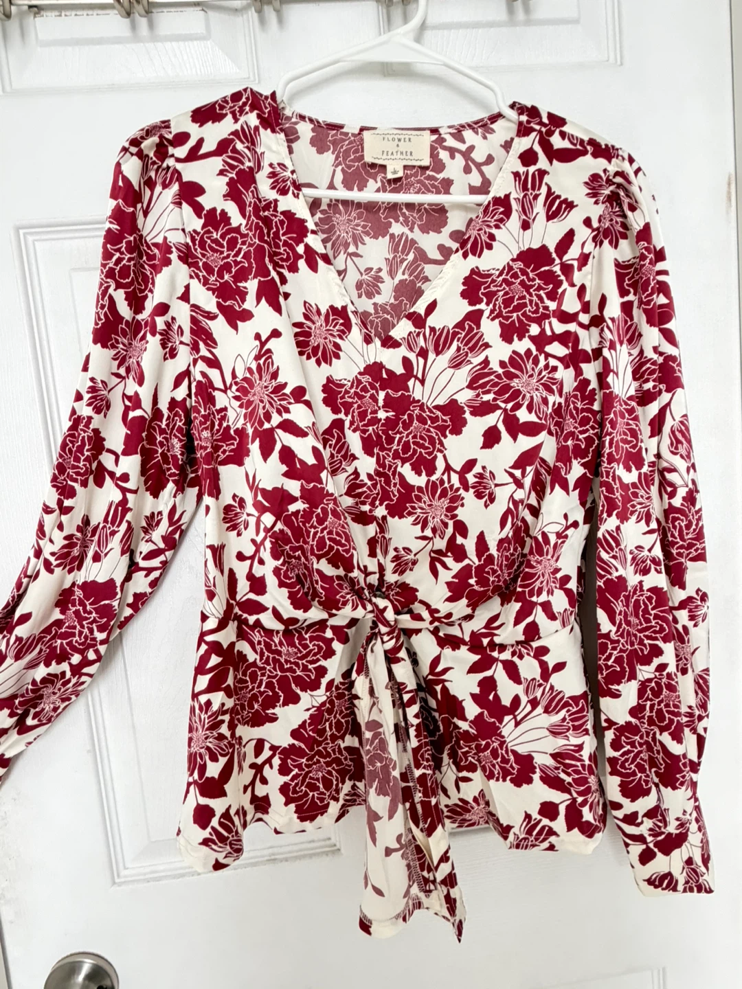 Flower & Feather Floral Print Tie-Front Blouse