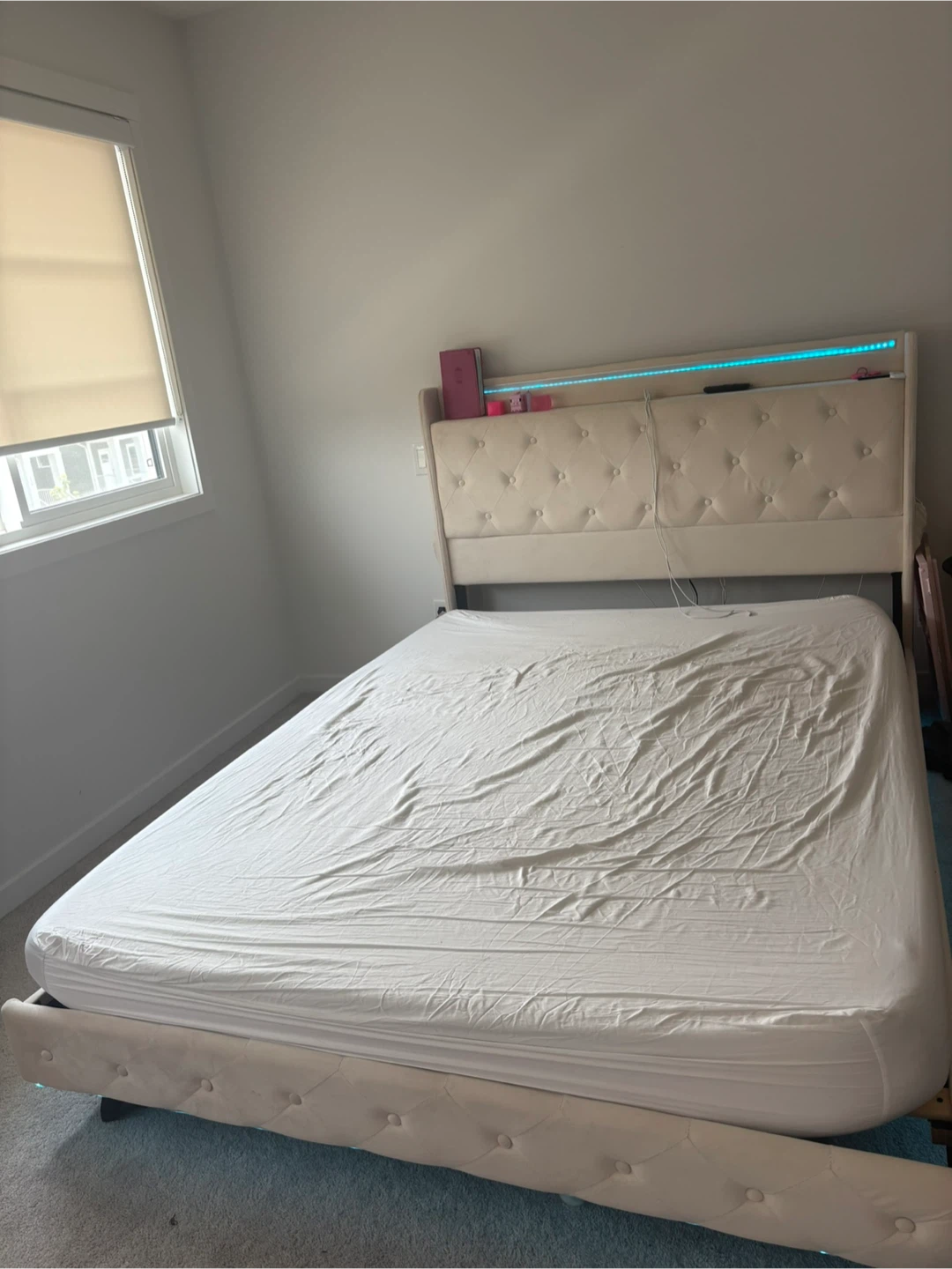 Queen Bed Frame with Upholstered Headboard and LED Lights - photo 4