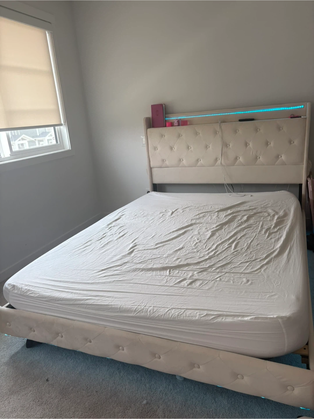 Queen Bed Frame with Upholstered Headboard and LED Lights - photo 5