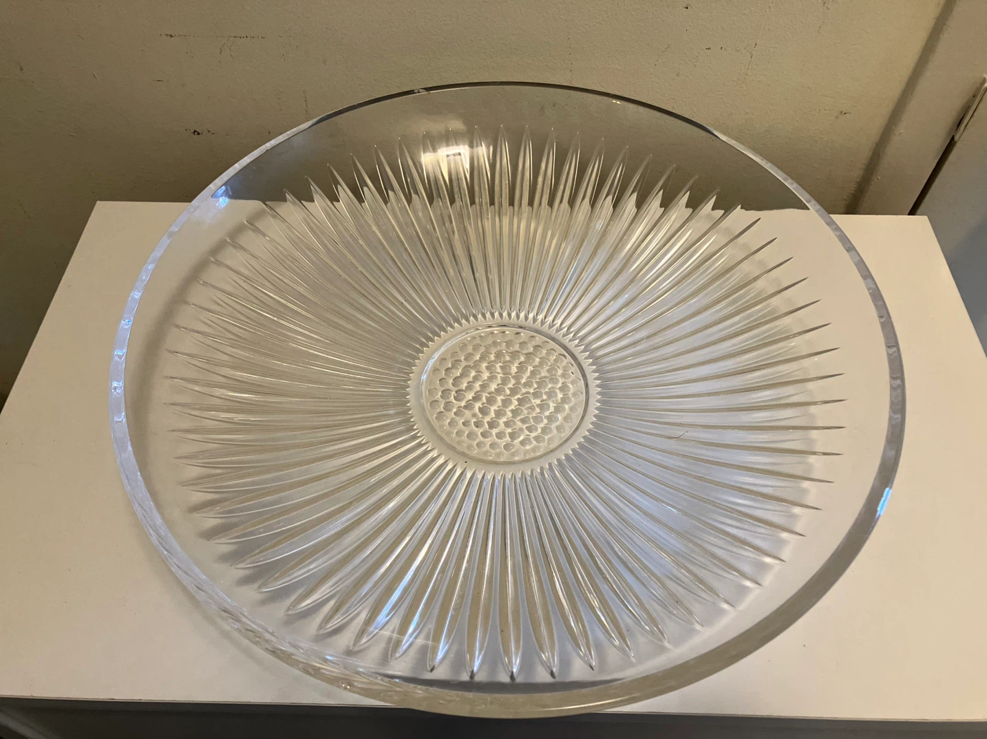 Large Clear Crystal Sunburst Serving Bowl-13” Diameter, 3” Depth