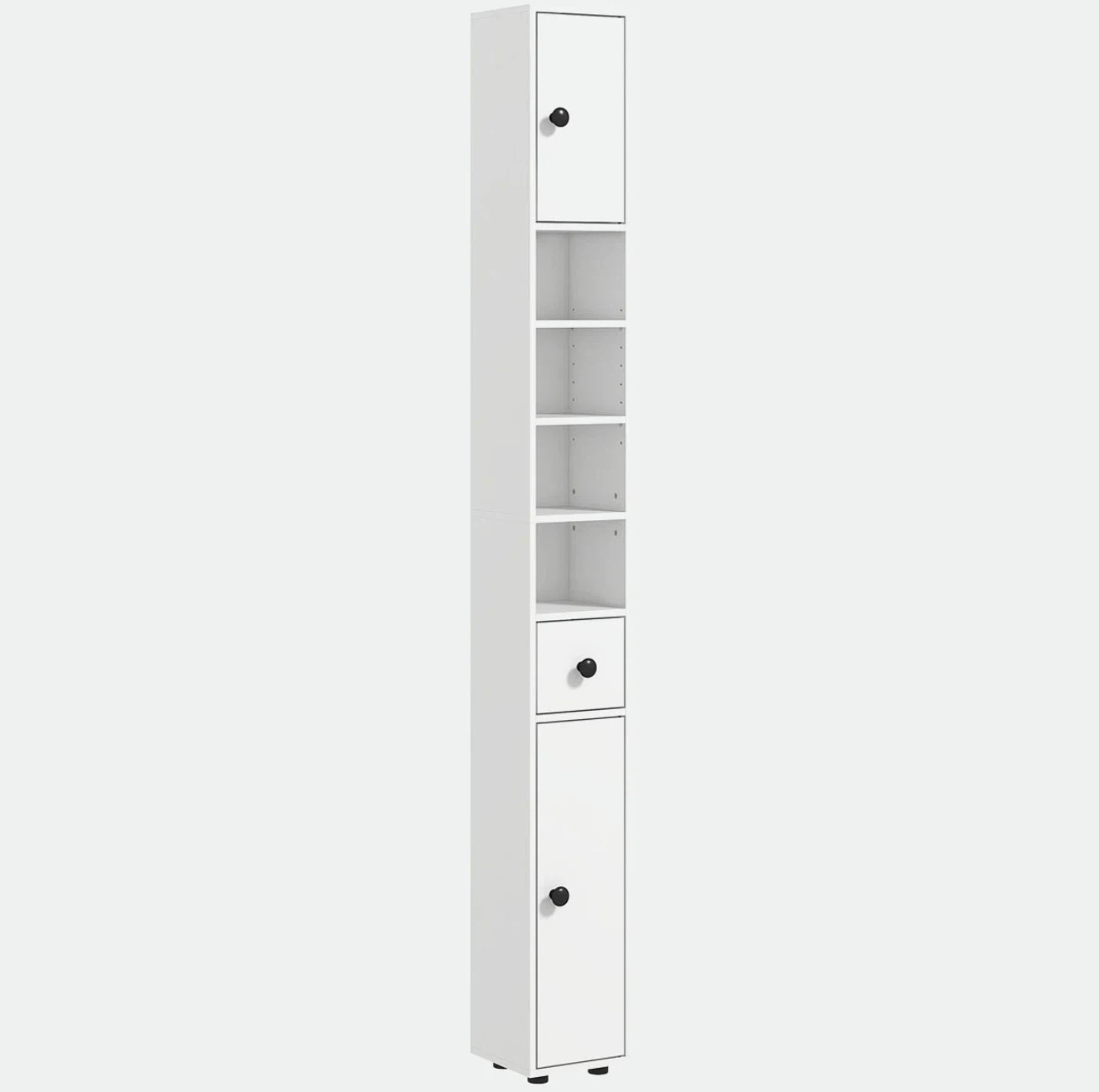 White Tall Storage Cabinet with Shelves and Drawer