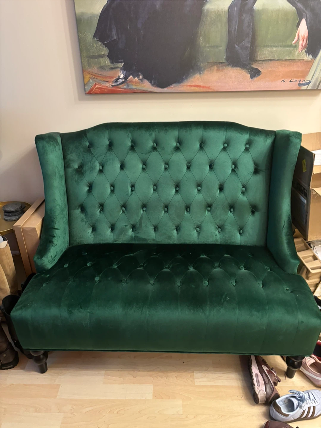 Emerald Green Tufted Loveseat