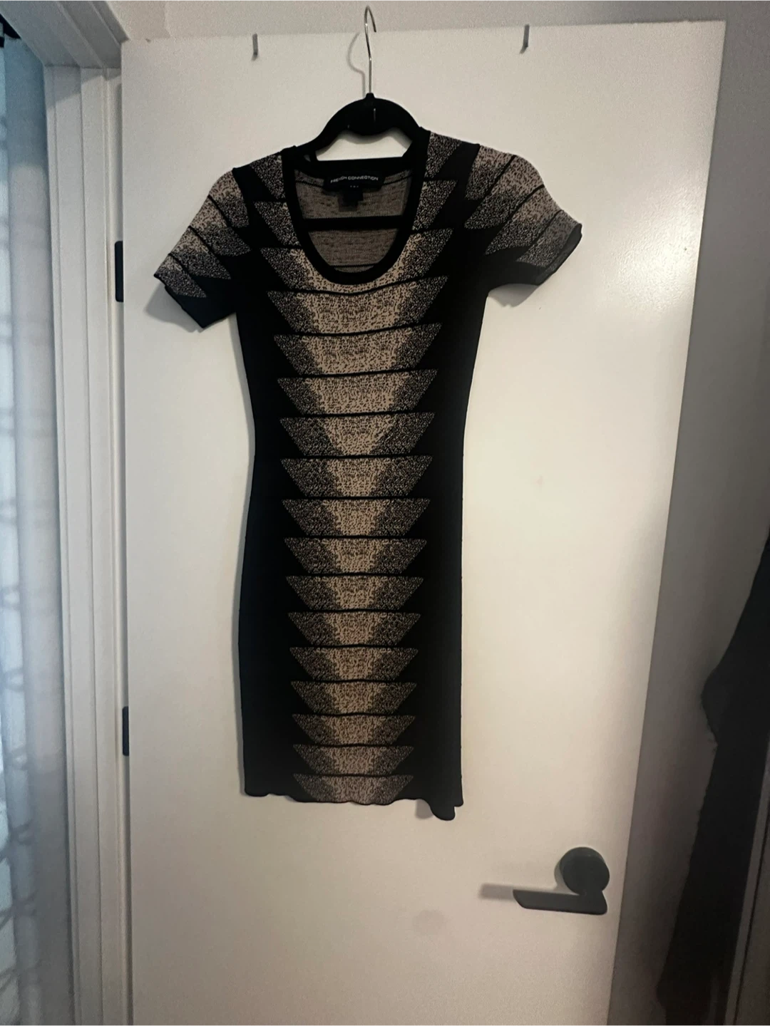 French Connection Black & Gold Patterned Knit Dress