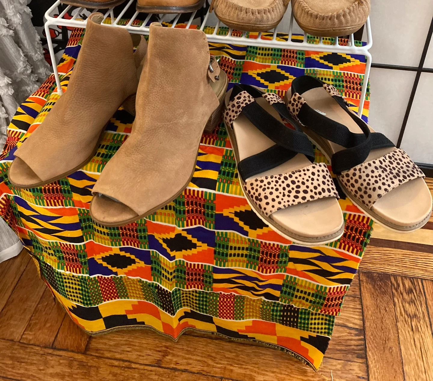 Tan Peep-Toe Booties & Leopard Print Sandals