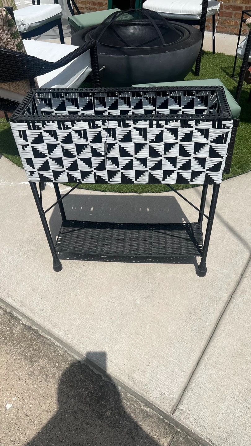 Max Studio Home Black and White Woven Planter Stand