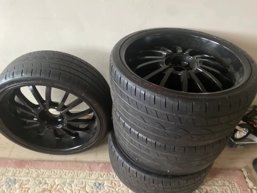 Set of 4 Black Aftermarket Rims and Tires - photo 3