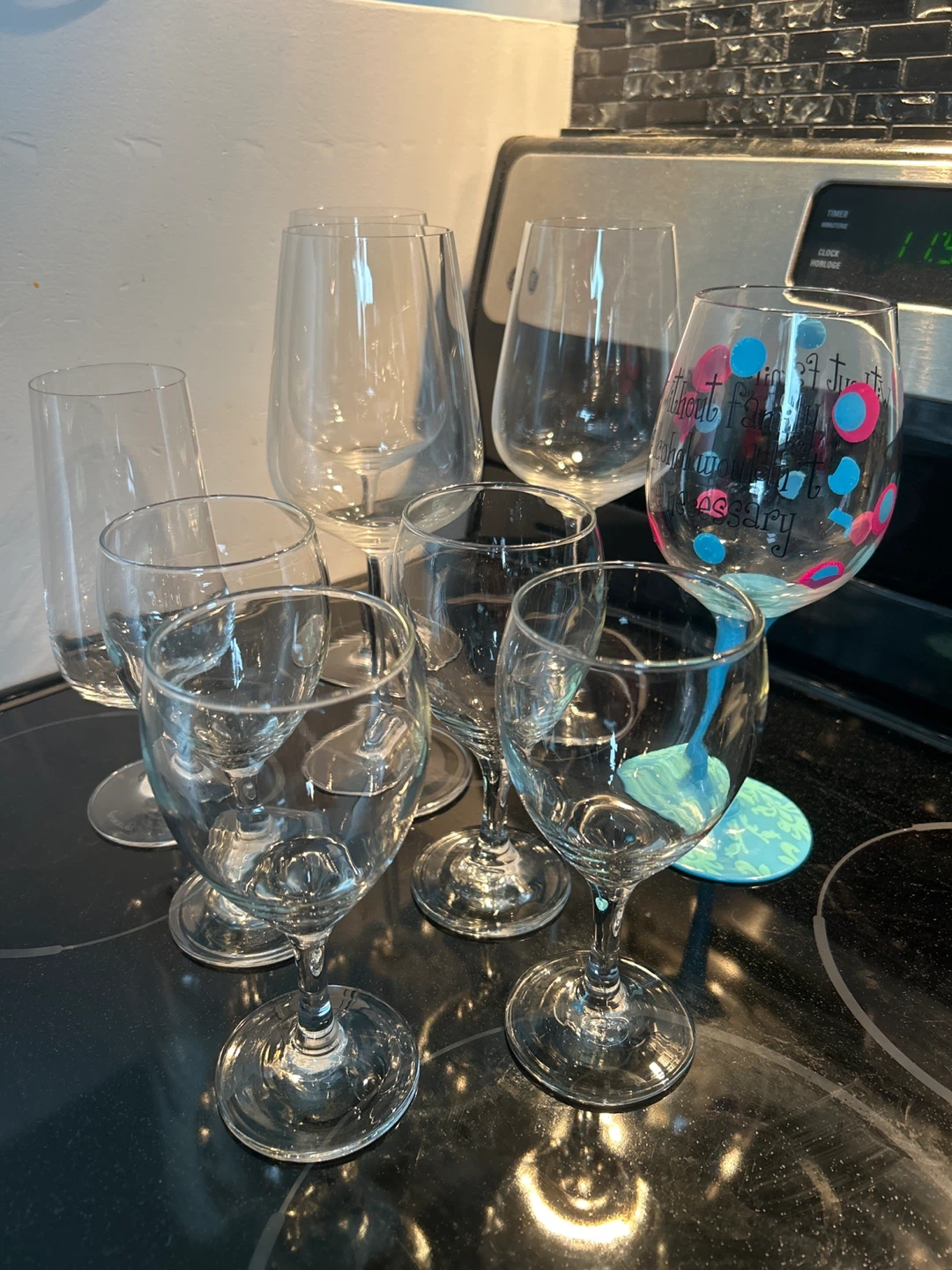 Set of 9 assorted wine glasses