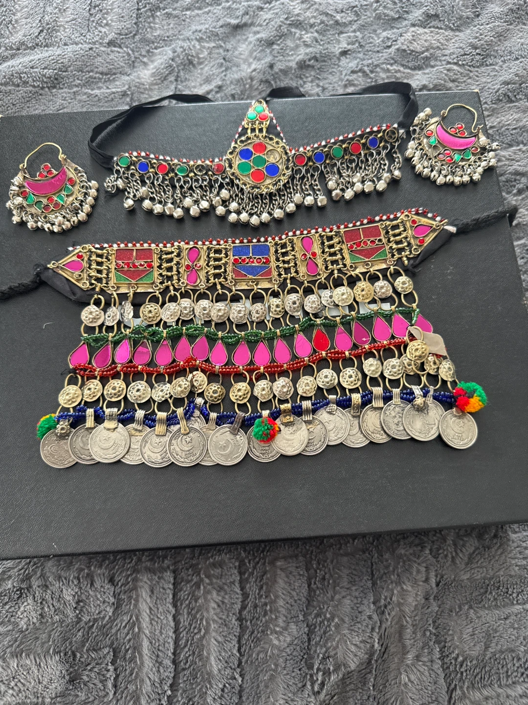 Afghan Kuchi Tribal Jewelry Set with Earrings and Headpiece