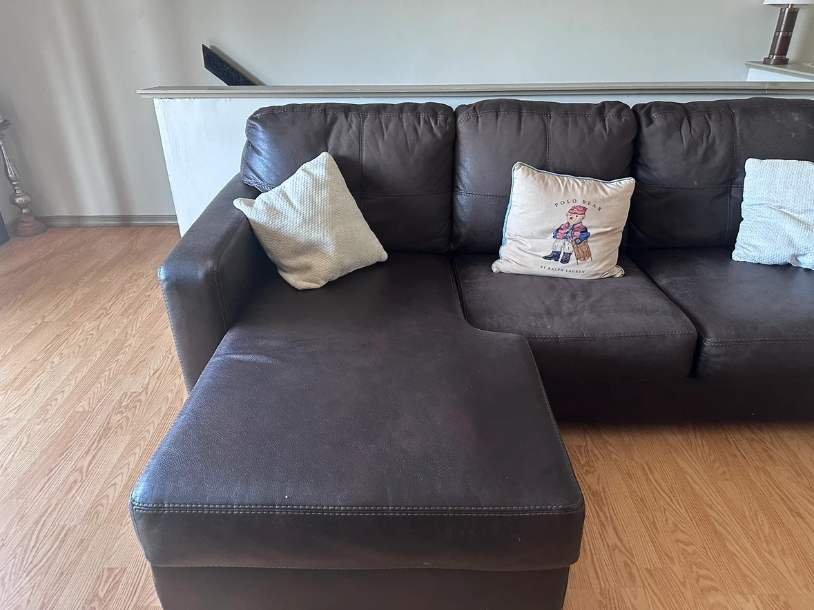 Dark Brown Leather Sectional Sofa - photo 2