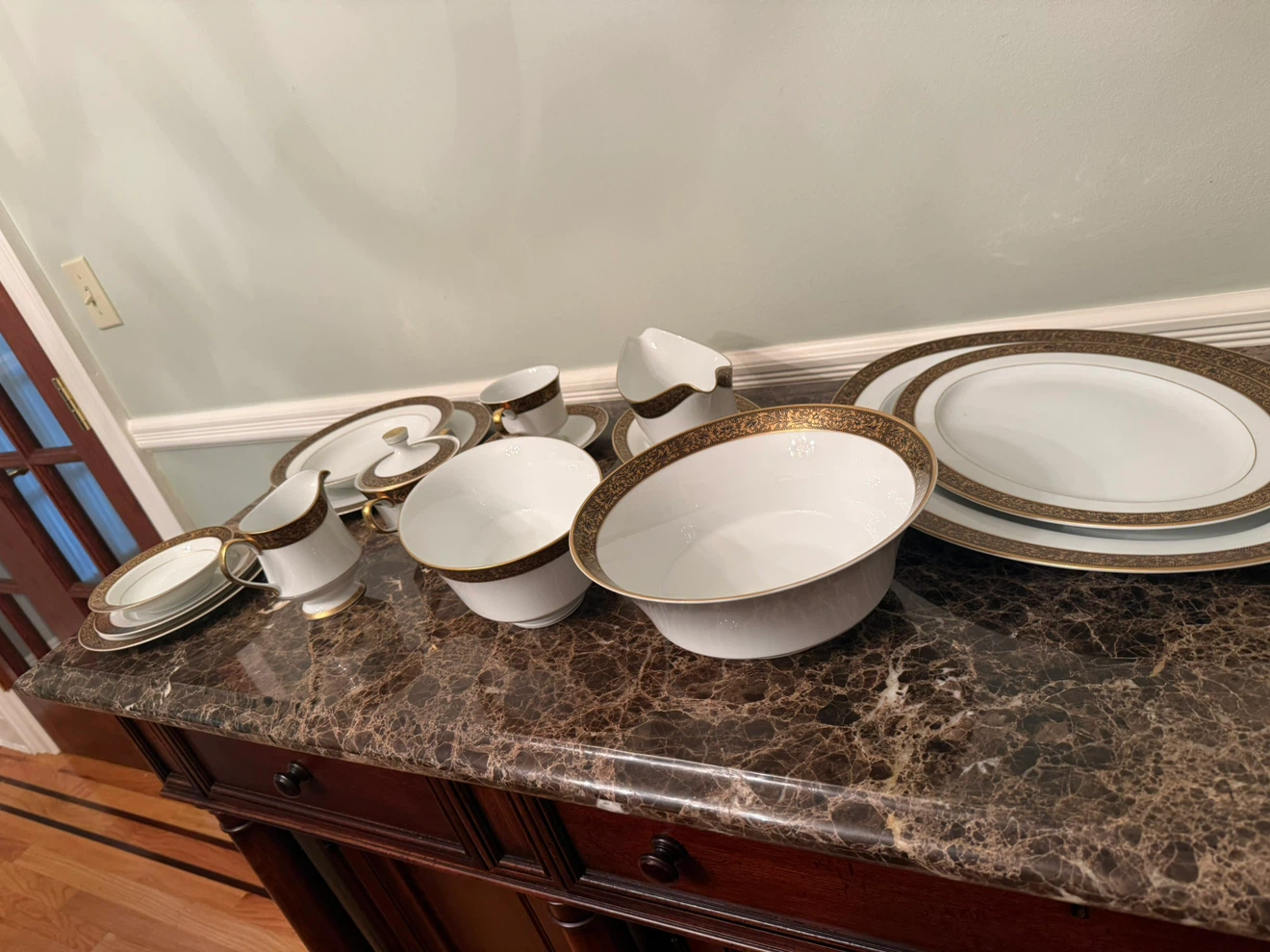 White Porcelain Dinnerware Set of 12 with Gold Trim