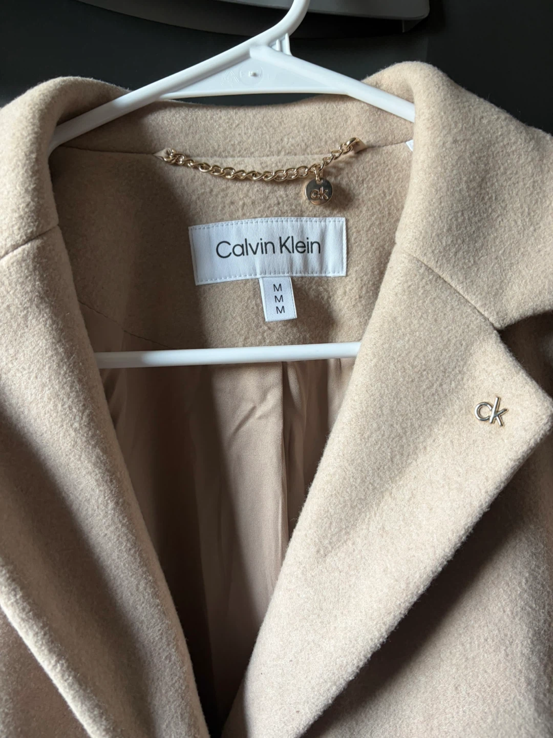 Calvin Klein Women's Beige Wool Blend Coat Size M